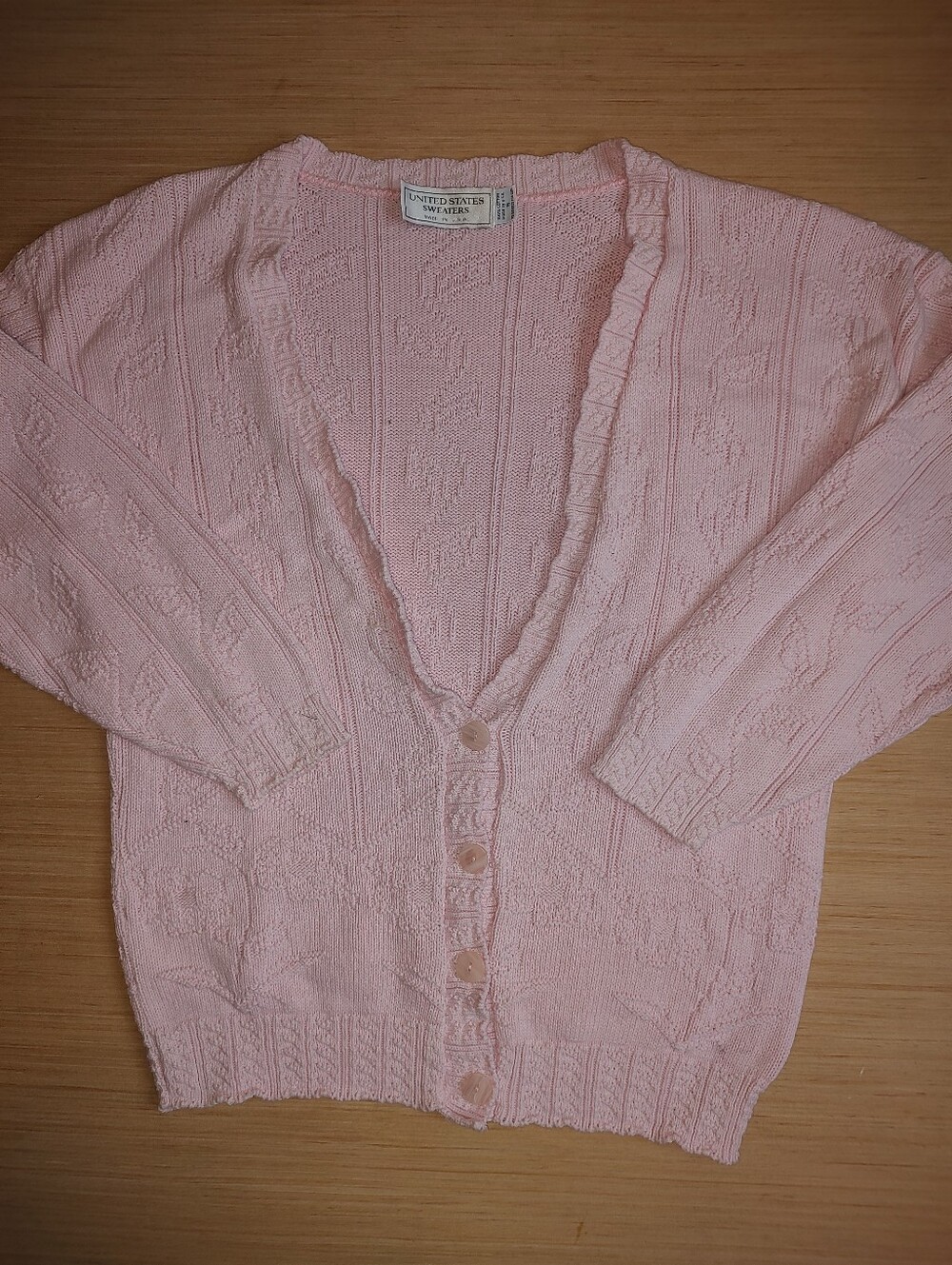 United States Sweater V Neck Knit Pink Cardigan Cotton Buttons Long Sleeve S USA
